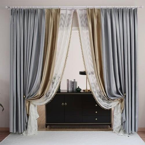 2021 New Modern Simple Light Luxury Silk Cotton Glossy Matching Blackout Curtains for Living Room Bedroom Home Decoration