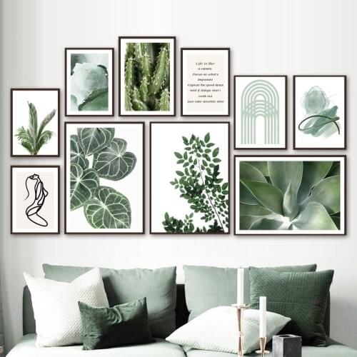 Agave Cactus Palm Leaf Green Plants Wall Art Print Abstract Line Canvas Painting Nordic Poster Decor Pictures For Living Room