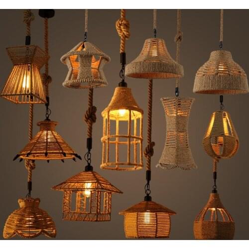 American Country Industrial Hemp Chandelier Retro Personality Garden Restaurant Aisle Iron Art Chandelier luminaire