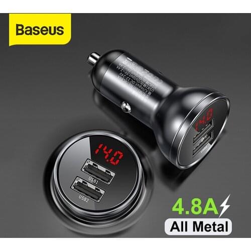 Baseus 24W USB Car Charger Dual USB Charger with LED Display Universal Mobile Phone Charger for iPhone Huawei Xiaomi