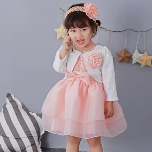 Pink 1 Year Old Baby Girl Dress Princess Wedding Jacket Birthday Formal Vestido 2021 Toddler Baby Clothes for Party RBF164704