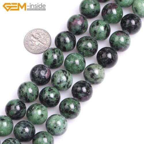 Gem-inside Natural Round Smooth Ruby Zoisite Stone Beads For Jewelry Making Strand 15inches DIY Jewellery