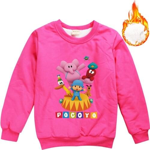 Kids Pocoyoe Clothes for Boys Girls Winter Double Plus Velvet Long Sleeve Tops Warm Long Sleeve T-shirt Children Unisex Outfits
