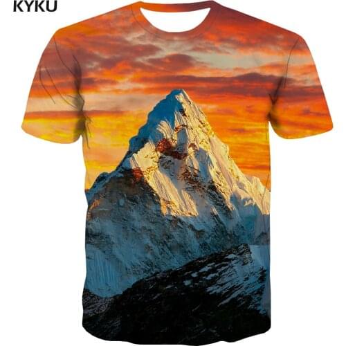 3d Tshirt Mountain T shirt Men Pink Clouds Anime Clothes Landscape Tshirt Printed Snow Funny T shirts Short Sleeve Hip hop