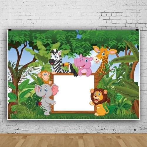 Customized Spring Forest Zoo Theme Background Baby Show Party Kids Birthday Table Decoration Photography Photo Vinyl Backdrop