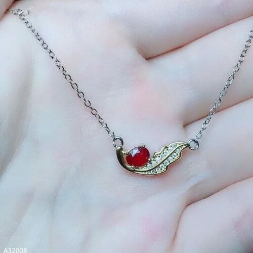 KJJEAXCMY Jewelry 925 Sterling Silver Natural Ruby Girl Pendant + Necklace Gold Leaf New Support Testing