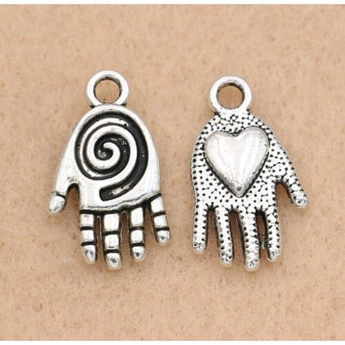 KJjewel Antique Silver Plated Swirl Hand Charm Pendants Jewelry Making Bracelet Accessories 20x12mm 10PCS/lot