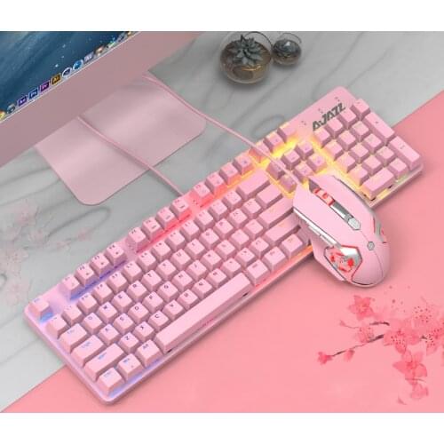 Ajazz Wired Gaming Pink Mechanical Keyboard 104 Keys Mouse Rainbow Backlight Keyboard Anti-ghosting for Home Office PC Laptop