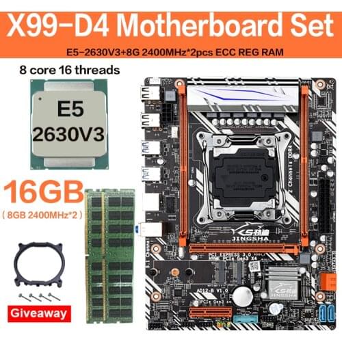 JINGSHA X99 D4 motherboard set with Xeon E5 2630 V3 LGA2011-3 CPU 2pcs X 8GB =16GB 2400MHz DDR4 memory