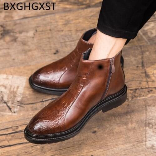 Crocodile shoes ankle boots men Elevator shoes for mens dress boots Coiffeur brown dress 2020 leather boots men designer shoes