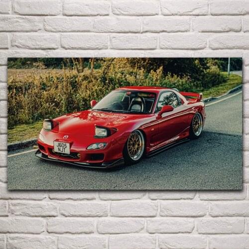 Cool red rx 7 low rider supercars jdm tuning vehicle fanart living room art decor home decorative fabric poster KP005