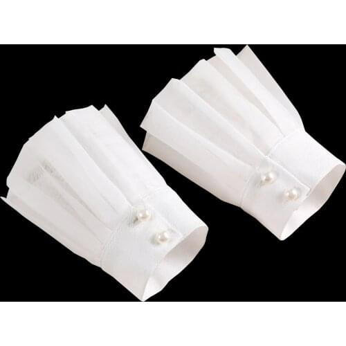 Linbaiway Women Fake Flare Sleeves Female Floral Lace Pleated False Cuffs Female Ruffles Elastic Wrist Warmers Horn Cuffs