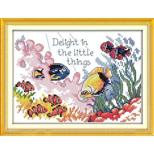 Tropical Fish (4) cross stitch kit animal in sea 14ct 11ct count print canvas stitches embroidery DIY dreamcreate needlework
