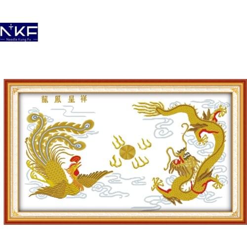NKF Dragon and Phoenix Cross Stitch Kits Printing 14CT 11CT DIY Kits Embroidery Needlework Printed on Canvas Cross-stitch Sets