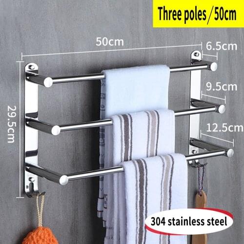 RU SHIPPING Bathroom Towel Holder Bar 304 Stainless Steel 40cm/50cm 3 Ties Arm Rail Toallero Hanger Rack Wall Mounted