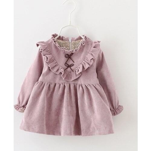 2016 New Girls Dress Spring Autumn Childrens thick clothing cute floral long sleeve Corduroy dresses pink/lavender