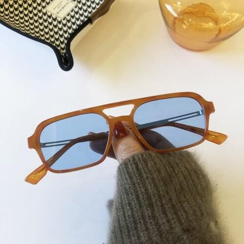 Retro Brand Small Rectangle Sunglasses Women Orange Blue Shades For Women 90s Vintage Double Beam Sun Glasses Foe Men UV400