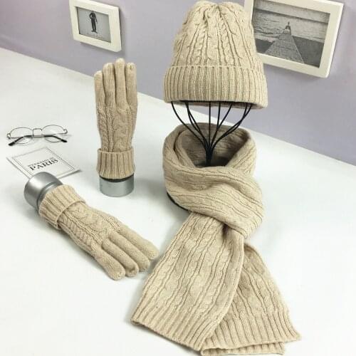 2021 autumn and winter womens fashion ski warm three-piece suit mens classic twist hat scarf glove suit