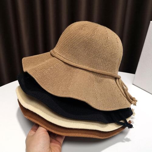 Summer Thin Breathable Bucket Hats 7 Colors Women Fashion Casual Sun Caps Bowknot Lady Cotton Linen Fisherman Hat Adjustable