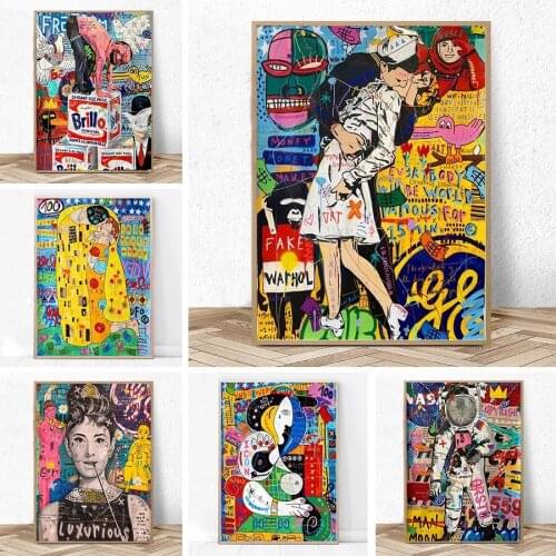 Couple Kissing Street Graffiti Art Posters and Prints Funny Canvas Painting on The Wall Art Picture for Living Room Home Decor