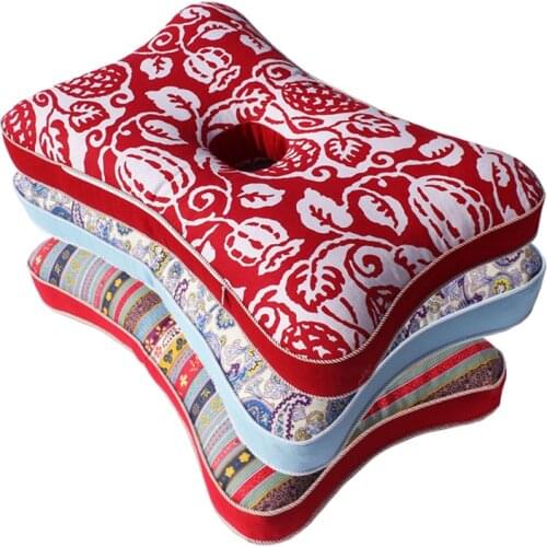 Cotton coarse cloth buckwheat pillow single hole ear pillow cervical health care pillow ear protection neck buckwheat pillow