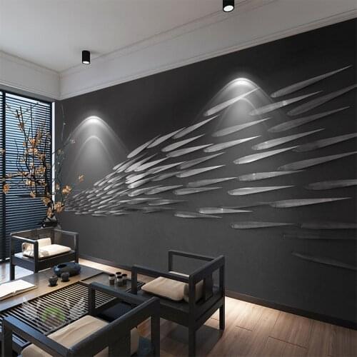 Custom High-end Black Background Thousand Fish Sturgeon 3D Fresco Wallpaper Living Room TV Background Home Decor Wall Covering