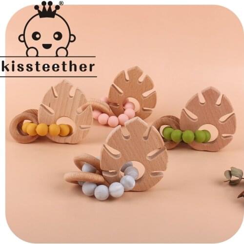Kissteether Beech Banana Animal Leaf Teething RingBaby Toys Do Not Contain BAP Newborn Baby Teether Bracelet Wood Teether Toy
