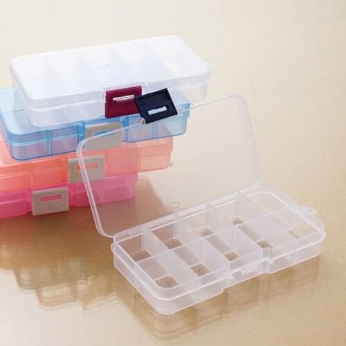 Removable 10 Cells Transparent Plastic Storage Box Stud Earrings Ring Classification Component Organization Makeup Tool Containe