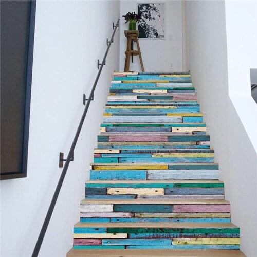 PVC Color Wood Wall Stair Stickers Home Decoration Diy Creative Self-Adhesive Waterproof Wall Tile Step Stickers 13Pcs/Set