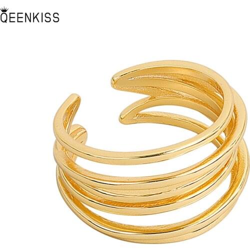 QEENKISS RG643Fine Jewelry Wholesale Fashion Woman Girl Birthday Wedding Simplicity Irregular 18KT Gold White Gold Opening Ring