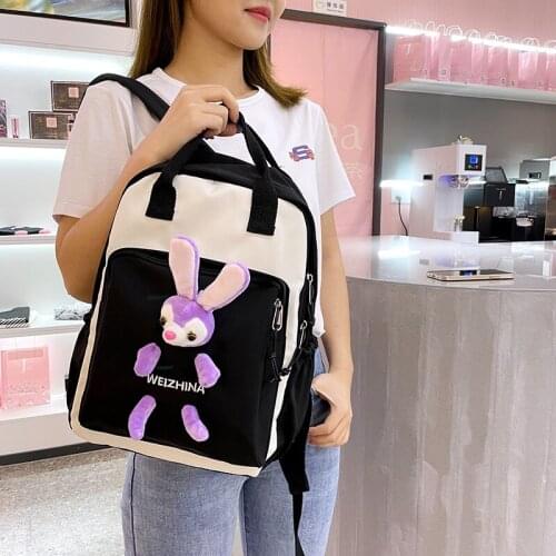 Fashion Womens Backpack Nylon Contrast Color School Bag For Girls Trendy Large-capacity Waterproof Kawaii Student Bookbag 2021