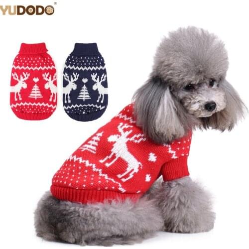 Blue/Red Christmas Pet Dog Clothes Acrylic Chihuahua Puppy Elk Dog Sweater Soft Funny Winter Warm Knitwear For Cats Dogs