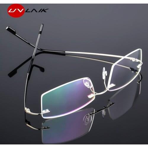 UVLAIK Elastic Metal Frameless Glasses Men Women Super light Eyeglasses Frames Mirror Myopia Frame Foldable Temple Spectacle
