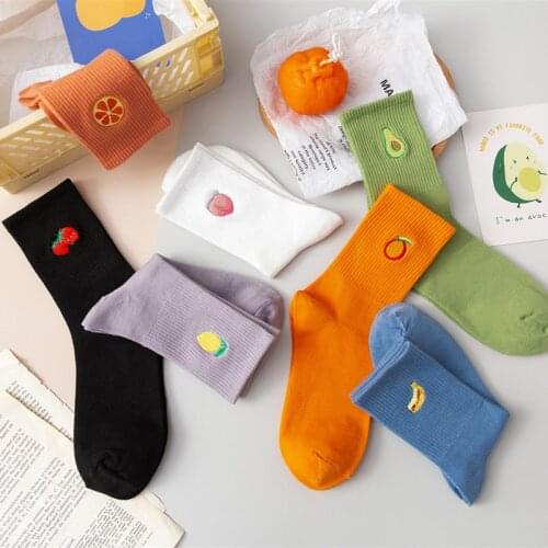 SP&CITY Cute Embroidered Fruit High Socks Avocado Strawberry Breathable Women Cotton Socks Sports Streetwear Art Patterned Sock