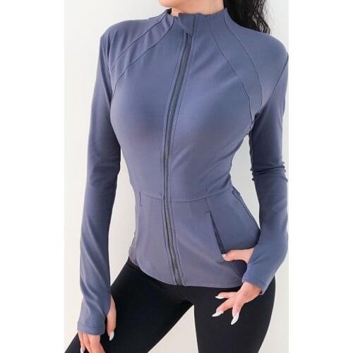 Sport Coat Slim Fit Collar Workout Women Zipper Nylon Jogger Fitness Jacket With Thumb Holes Quick drying Sport Yoga Tops