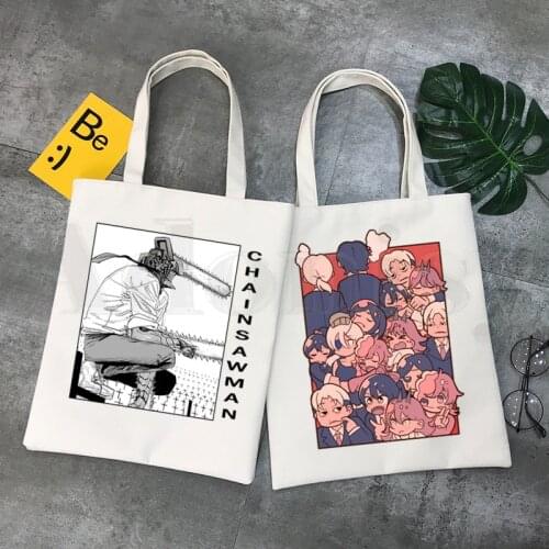 Anime Chainsaw Man Manga Pochita Makima Graphic Handbags Shoulder Bags Casual Shopping Girls Handbag Women Elegant Canvas Bag
