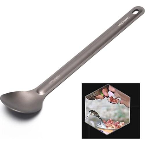 Lightweight, titanium construction 21.5cm x 3.9cm Long-handled Titanium SpoonTitanium Spoon Camping Spoon Outdoor Tableware