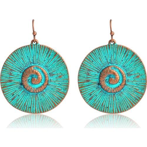 Vintage Statement Earrings Dangle Bohemia Ethnic Ancient bronze Round Drop Earrings for Women Simple Eardrop Ear Jewelry Party