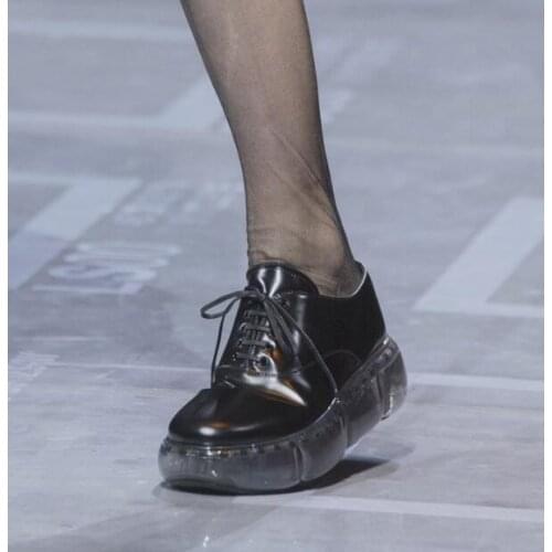 Moraima Snc Fashion Runway Leather Flat Shoes Woman Transparent Heel Lace-up Casual Shoe Breathable Daddy Shoe 2019