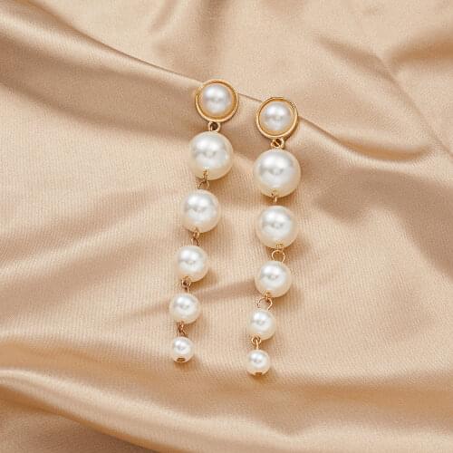 Creative Elegant Big Imitation Pearl Long Drop Earrings For Women Trendy Pearls String Statement Earring Wedding Party Gifts
