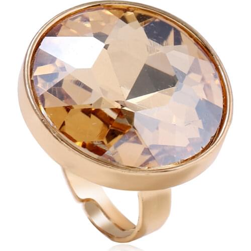 Fashion Big Chunky Champagne Zircon Gold Color Adjustable Rings for Women Men Finger Ring Party Jewelry