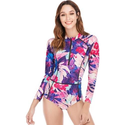 Ins Super Fire Long-sleeve One-piece Wetsuit Printing Large Size Quick-drying Slim Surfing Diving Swimwear For Women