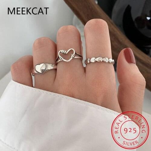 925 Sterling Silver Retro Love Heart Hollow Open Ring Female INS Trend Sweet Sexy Elegant Handmade Hip-hop Fashion Ring Anillos