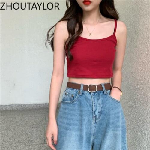 ZHOUTAYLOR Womens Tops Short Fashion Sweet Camis Femme Sleeveless Slim Fit Solid Office Lady Vest Female Autumn New 2021 S0510