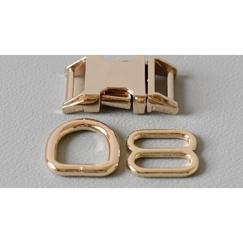 1 Set (Metal Buckle+8 Buttons+D Ring/Set) DIY Dog Cat Collar Buckles Quick-Release Buckle For 5/8Lnch(15mm) Webbing - Gold