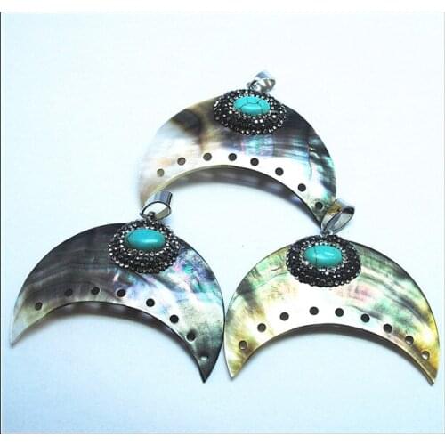 Nature white shell pendants with shinning rhinestone decorations for earring making diy accessories moon shape for earring studs