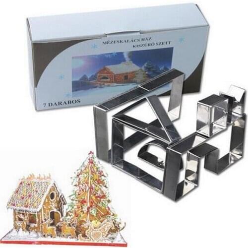 100sets/lot, 7 pcs/set Gingerbread House Cookie Cutter Set Mold Stainless Steel cortadores de galletas Baking Tools
