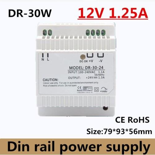 30w 12VDC 2A single output din rail switching power supply ac110v /220v to dc 12v free shipping (model:DR-30-12)