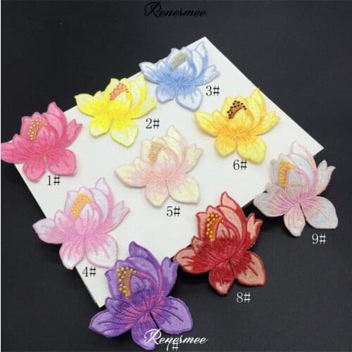 4Pc Flower Lotus Applique Clothing Embroidery Patch Fabric Sticker Iron On Patch Craft Sewing Repair for Dress 8.5X8.5cm SX159