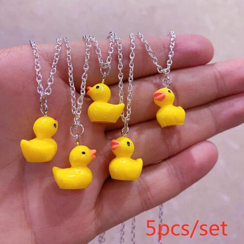 5pcs/set Fashion Cute Small Cartoon Little Yellow Duck Charms Pendant Necklace Handmade Creative Accessories Jewelry Wholesale